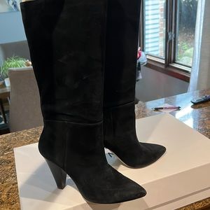 Black suede slouch boot.